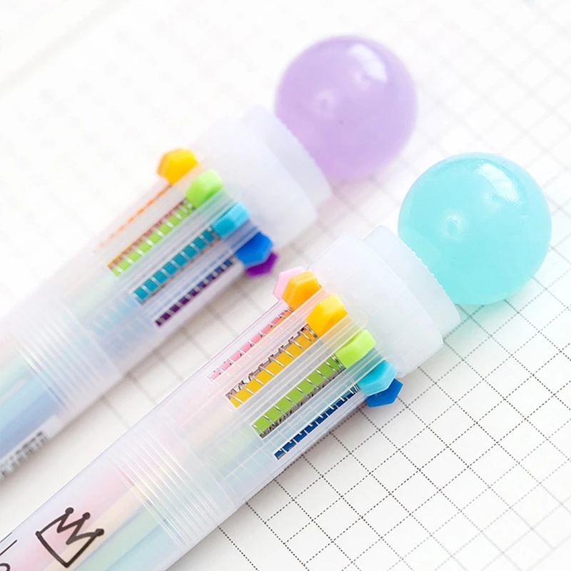 Симпатичная выдвижная шариковая ручка 10 дюймов 1, разноцветные удобные канцелярские принадлежности для мальчиков и девочек, дети дошкольного возраста.