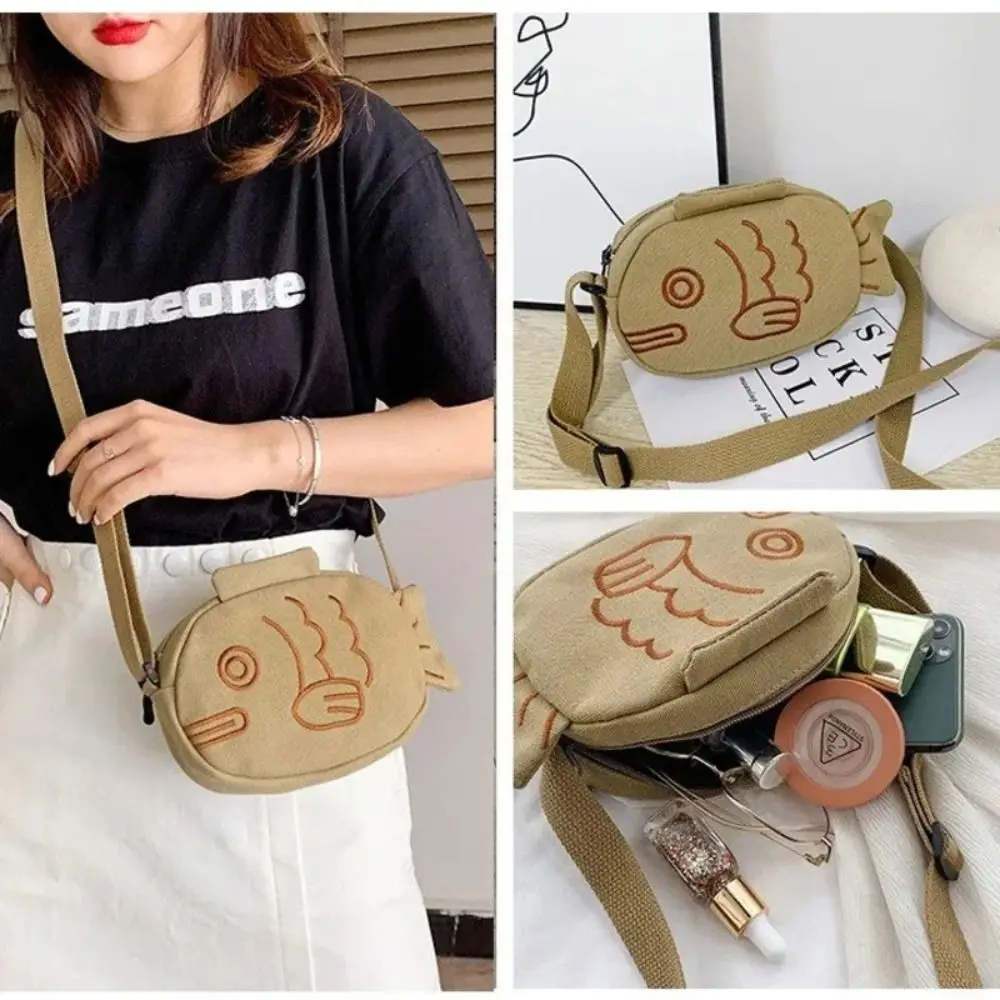 Симпатичная холщовая сумка-мессенджер Портативная Креативная сумка в форме рыбы с вышивкой и плечевым ремнем Мультяшные Маленькие Кошельки на молнии
