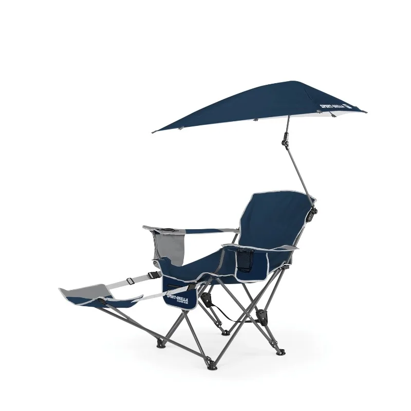 Синий походный стул с защелкивающимся солнцезащитным козырьком, пляжный стул для кемпинга 