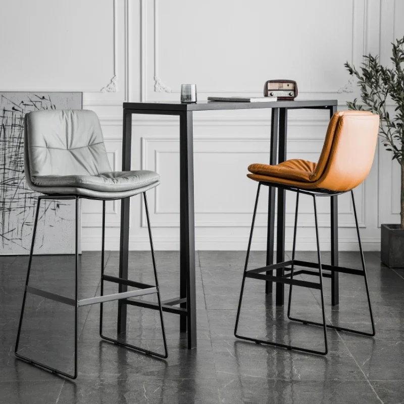 Скандинавские барные стулья из искусственной кожи Со спинкой, светильник для гостиной, роскошный барный стул из железа, высокий табурет, табуретки для кухонной стойки в кофейне