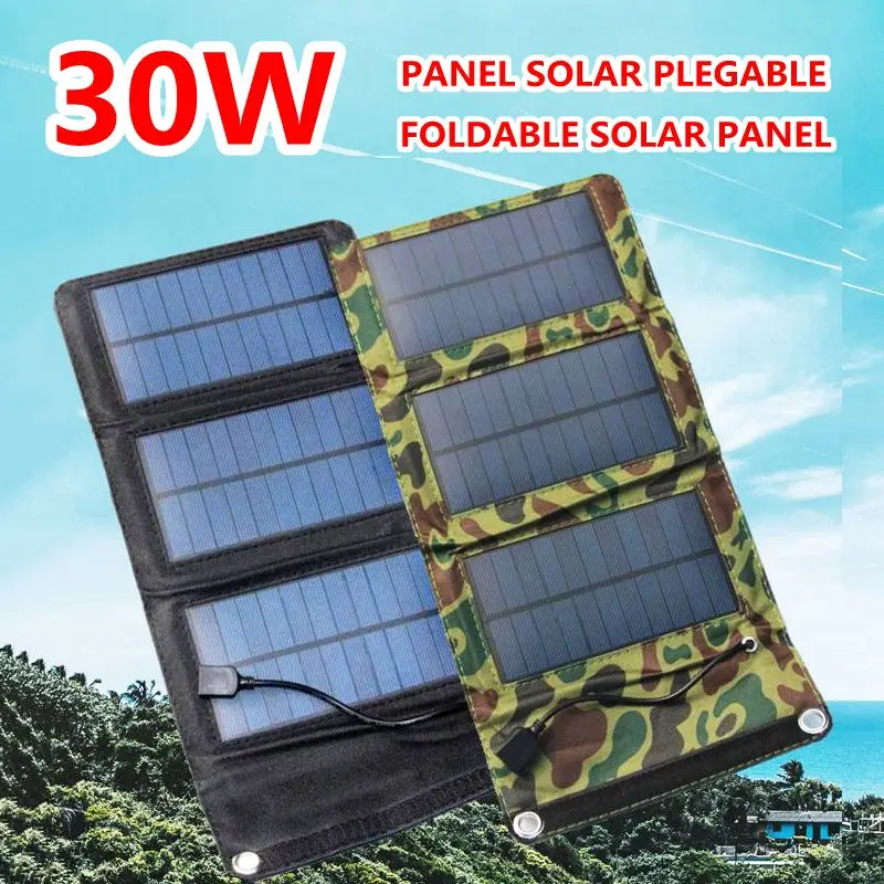 Складная солнечная панель мощностью 20 Вт, панель USB 5 В, Солнечное зарядное устройство, Водонепроницаемая солнечная батарея, Портативный мобильный банк питания для кемпинга на открытом воздухе, пеших прогулок