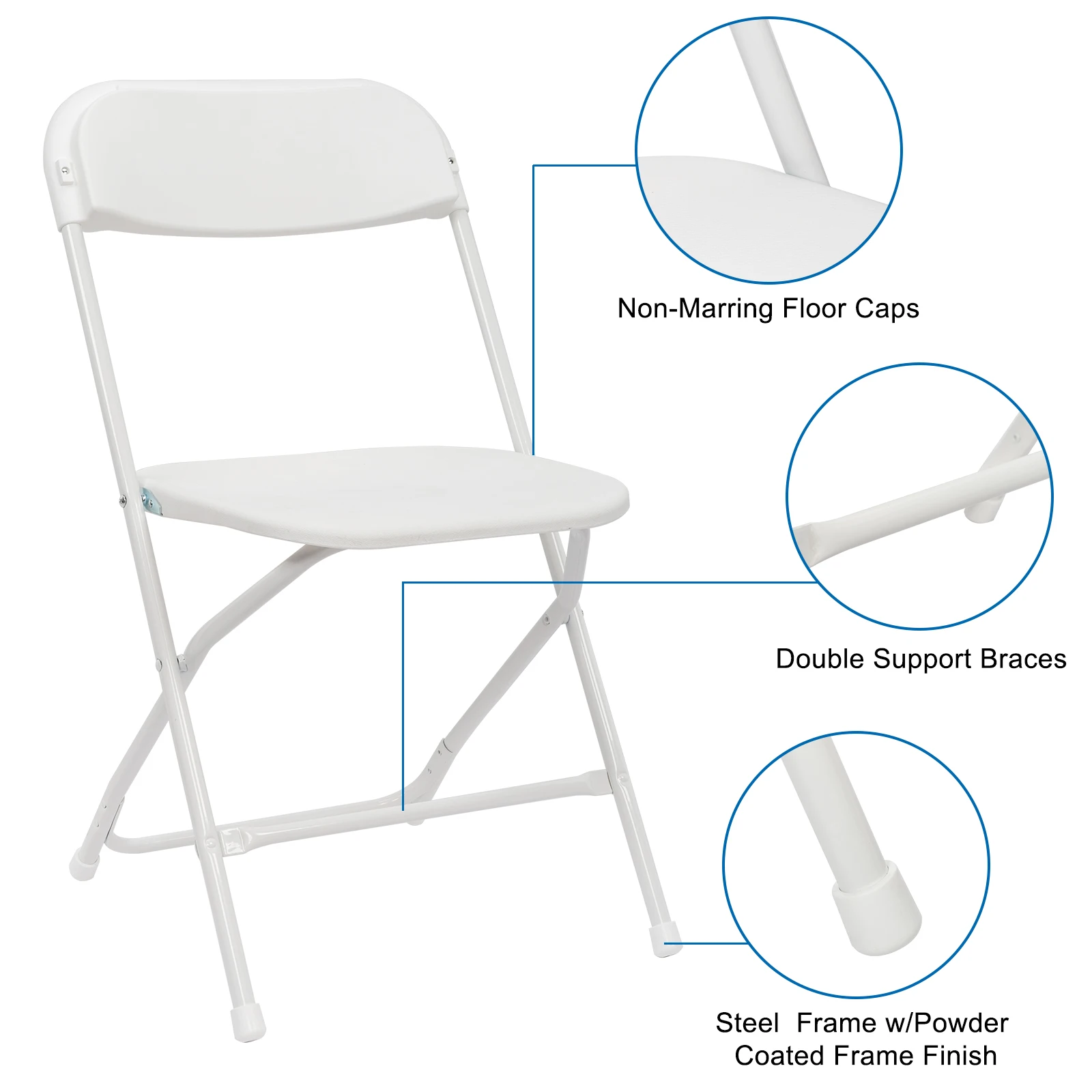 Складной стул из белого пластика в упаковке, переносное складываемое коммерческое сиденье для помещений и улицы со стальной рамой весом 260 фунтов. Вместимость