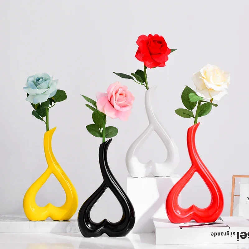 Современная декоративная керамическая ваза для цветов, креативное украшение стола, Фигурка Сердца, ваза, Художественные Украшения, домашний Декор, искусственный цветок