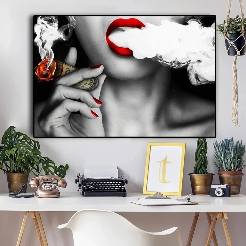 Современная популярная сексуальная девушка, курящая сигару Холст, живопись, плакаты и принты, настенные рисунки для гостиной Cuadros