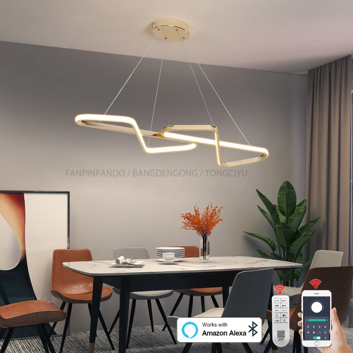 современные светодиодные люстры светодиодные подвесные светильники люстра для столовой ресторана Island lustre Хром / Золото Alexa / App / Remote