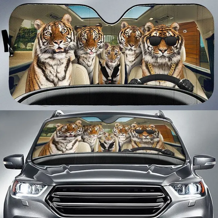 Солнцезащитный козырек для автомобиля TIGER FAMILY Driver для переднего лобового стекла, шторка с забавными животными, солнцезащитный козырек для автомобиля, защищающий ваш автомобиль от ультрафиолета