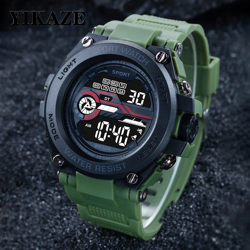 Спортивные часы YIKAZE для мужчин, многофункциональные мужские цифровые часы с большим циферблатом 51 мм, студенческие военные часы, электронные часы