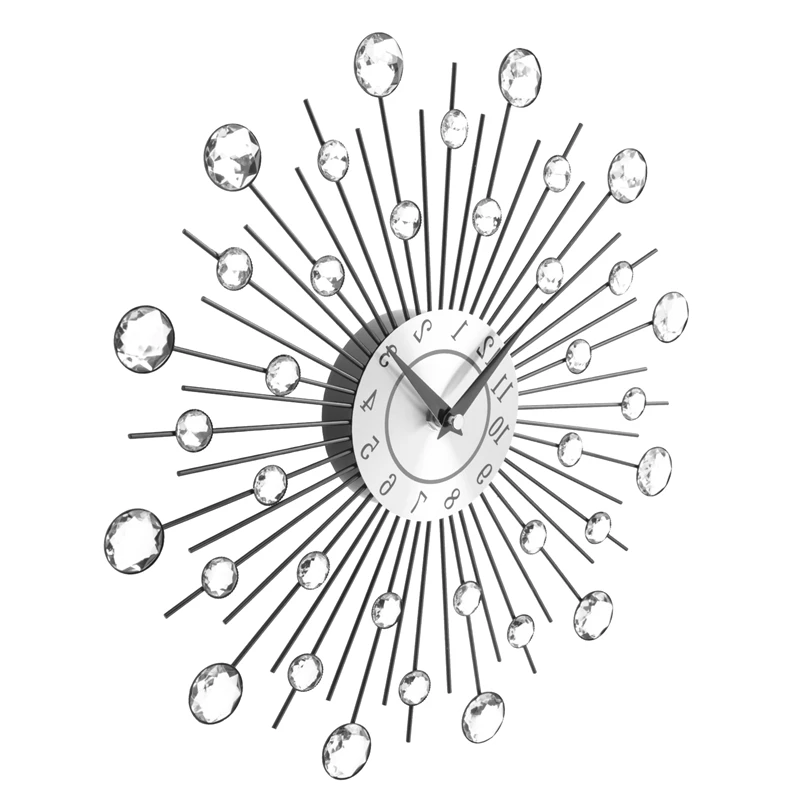 Старинные Металлические Художественные Настенные часы Sunburst с кристаллами Роскошный Бриллиант Большие Настенные часы Morden Дизайн Часов Домашний Декор