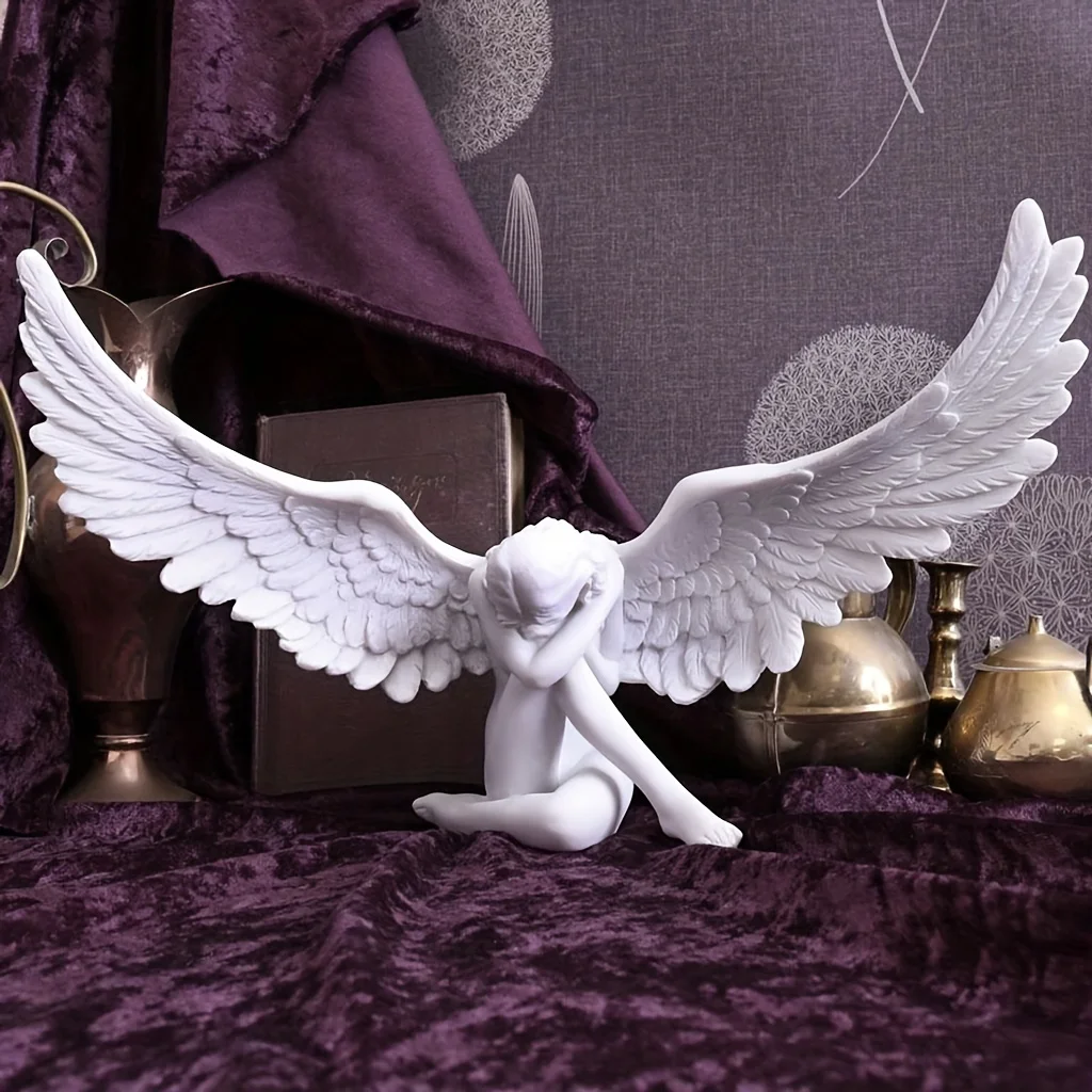Статуя Ангела из смолы, украшение сада, скульптура сказочного Ангела с крыльями, декор для дома, в помещении, настольные аксессуары
