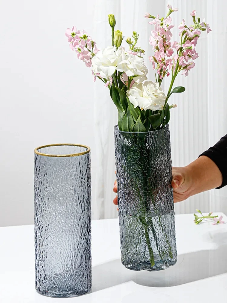 Стеклянная ваза с прямой трубкой и рисунком в виде ледника, современная минималистичная ваза для цветочных композиций, Декоративная Стеклянная Ваза