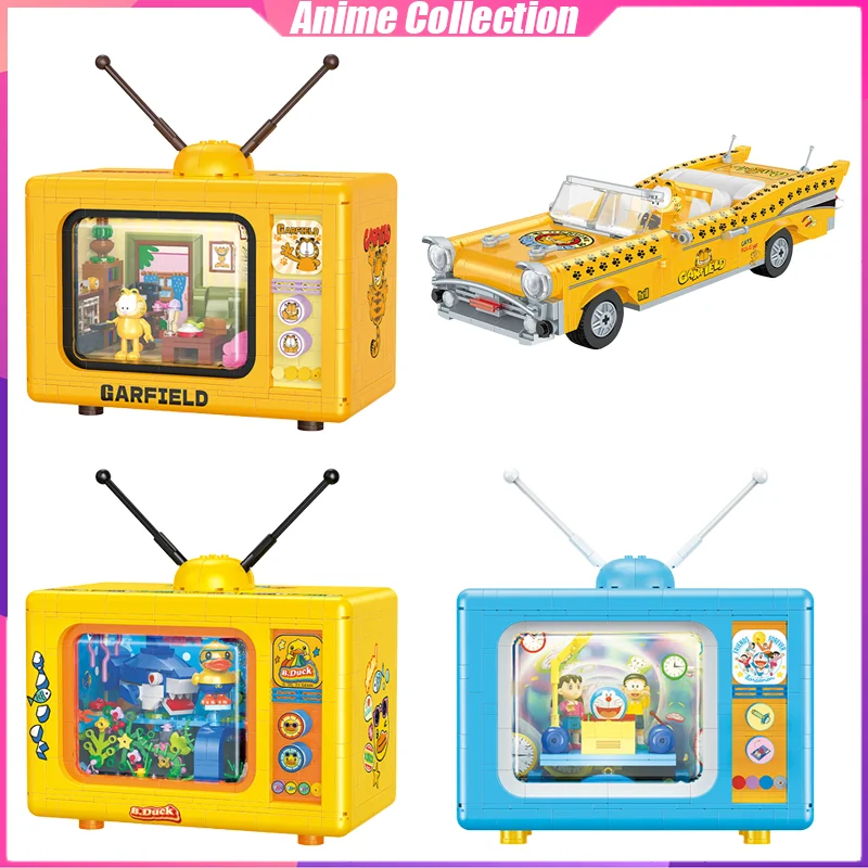Строительные блоки Garfield, телевизор, спортивный автомобиль, украшение рабочего стола, сборка пазлов, игрушки, подарки на день рождения для мальчиков и девочек