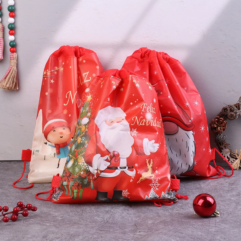 Сумки с завязками Санта-Клауса, детские сувениры, рюкзак из нетканого материала, принадлежности для дня рождения и вечеринок, дорожный пакет для хранения