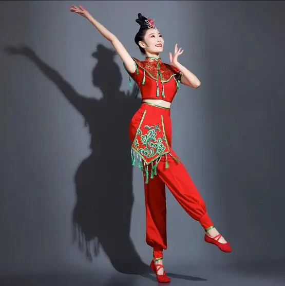 Талия китайский стиль женский коллектив барабанщиков костюм национальный танец костюм 