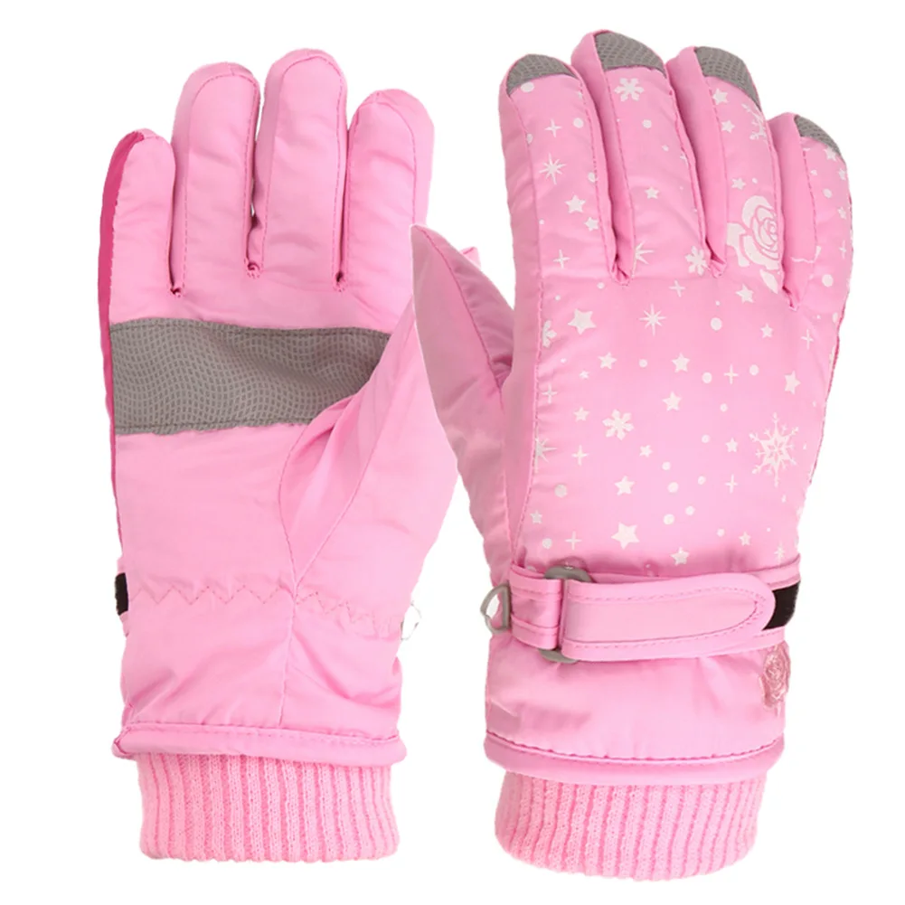 Термальные лыжные перчатки для детей, детские зимние флисовые водонепроницаемые теплые детские сноубордические перчатки, 5 пальцев для катания на лыжах, варежки для верховой езды