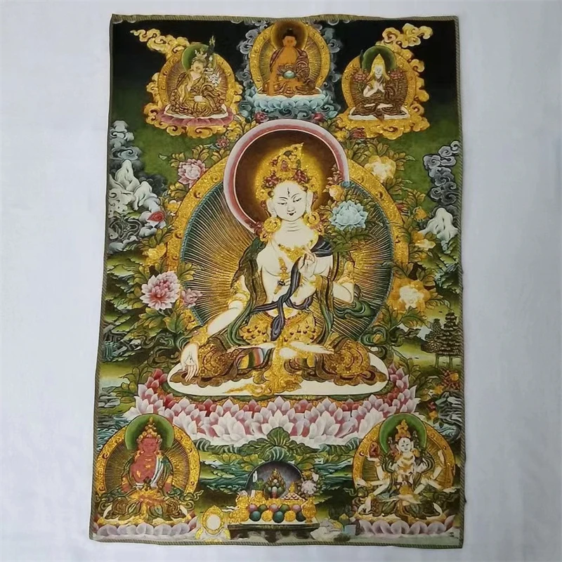 Тибетский Будда Тханка, белая картина из парчи, вышитая Тарой Тханка, изысканное семейное религиозное украшение, благоприятное