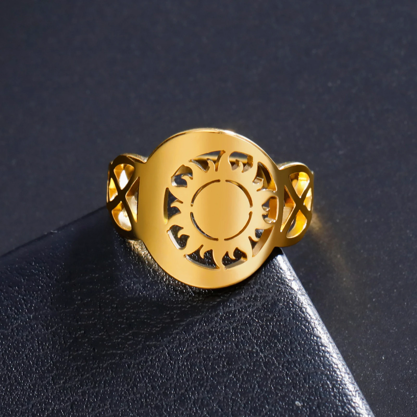 Тотем Солнца COOLTIME Кольцо с символом Кельтского Узла из нержавеющей стали Золотого цвета Кольцо для женщин Мужчин Эстетические Винтажные украшения Свадебный подарок