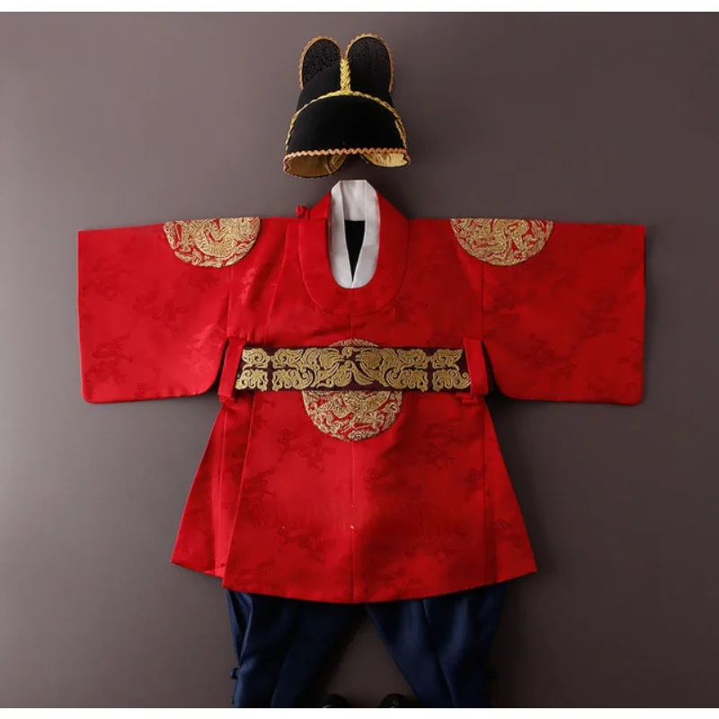 Традиционный корейский придворный наряд Ханбок, Роскошное золотое тиснение для мальчиков, древние костюмы императоров.