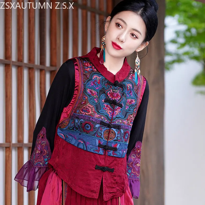 Традиционный Короткий жилет в Китайском стиле, Женская мода, Национальная вышивка, жилет Harajuku, Винтажный Женский Повседневный костюм Тан, жилет