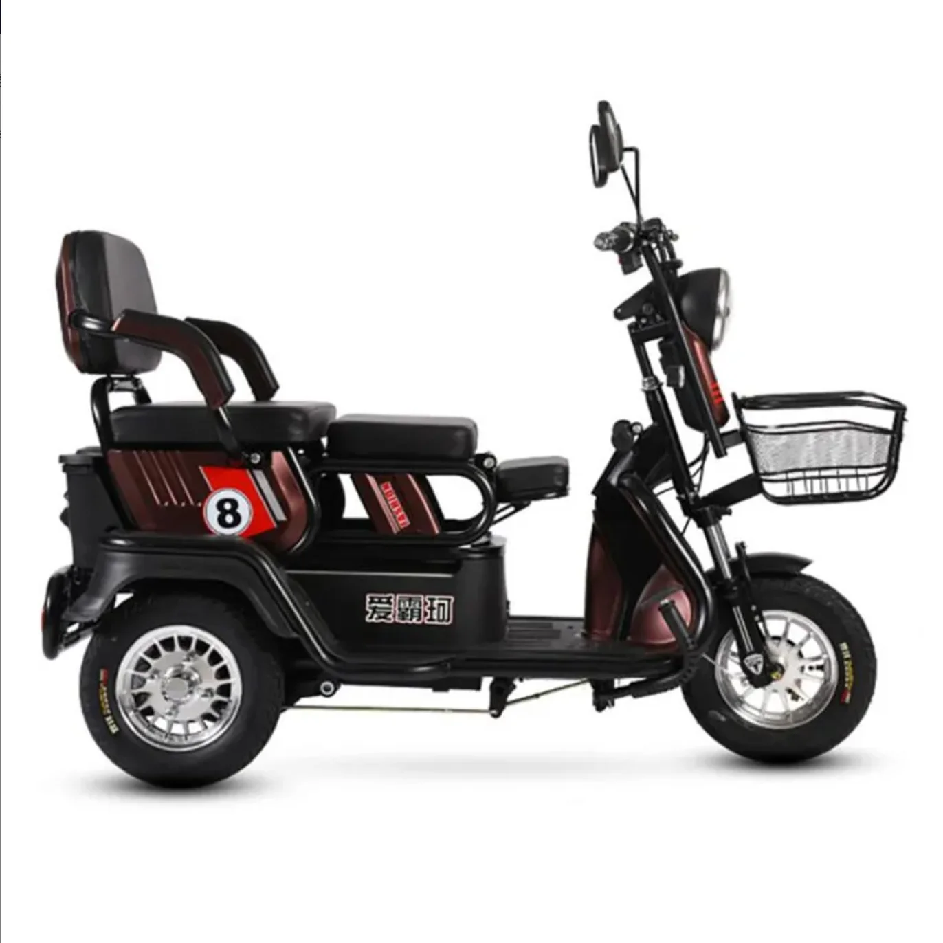 Трехколесный мотоцикл Электрический Трехколесный велосипед для взрослых 600 Вт 30АЧ Семейный Электрический Велосипед с 2 Корзинами, Скутер на 3 Колеса, Литиевая батарея