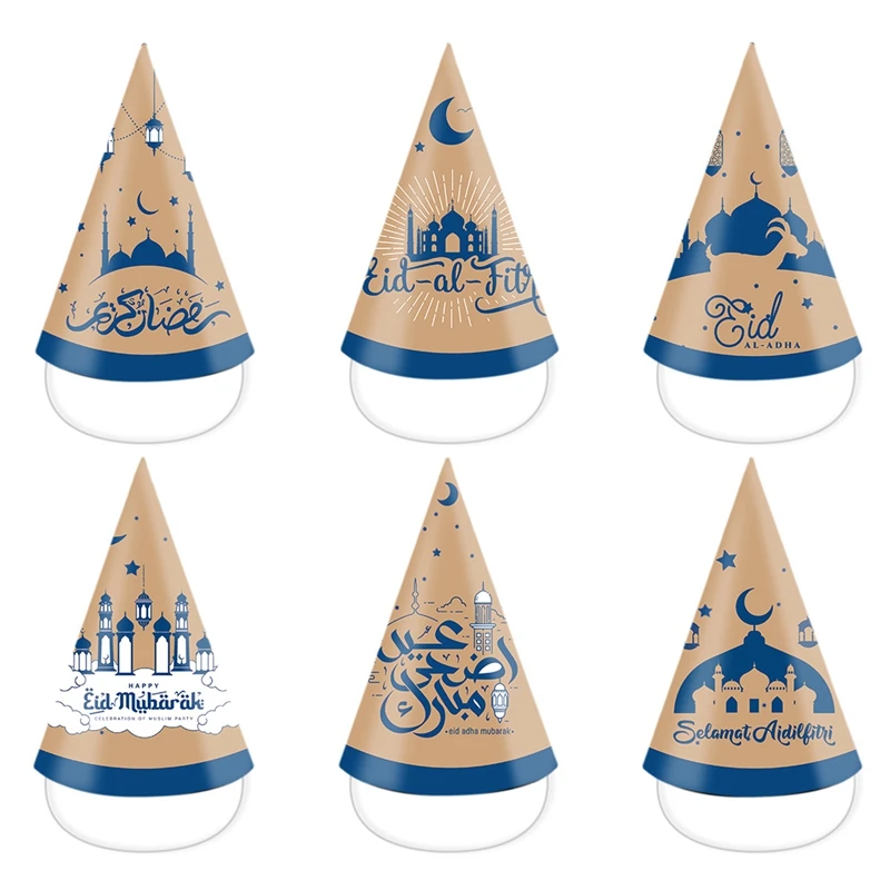 Украшение из 6 предметов в честь праздника Ид Рамадан, 3D бумажная шляпа, украшение в виде Луны и Звезды для вечеринок в Рамадан
