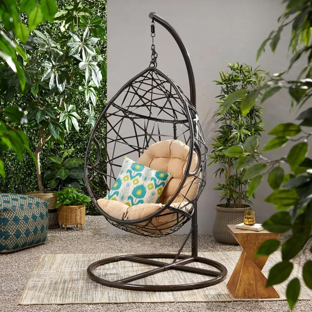 Уличные качели на террасе, коричневый плетеный подвесной стул CKH, садовые стулья на открытом воздухе и пляжная мебель для отдыха на террасе