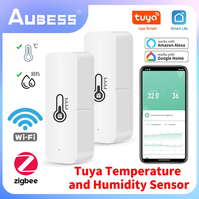 Умный датчик температуры и влажности Tuya WiFi Zigbee Внутренний гигрометр Приложение для удаленного мониторинга через Smart Life Работает с Alexa Google