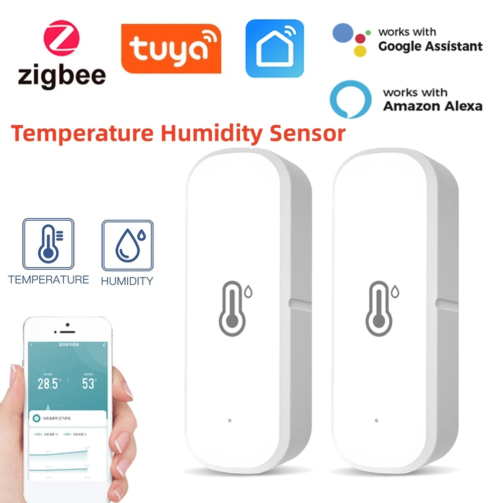 Умный датчик температуры и влажности Tuya ZigBee с батарейным питанием ZigBee Smart Home Security Работает с Alexa Google Home
