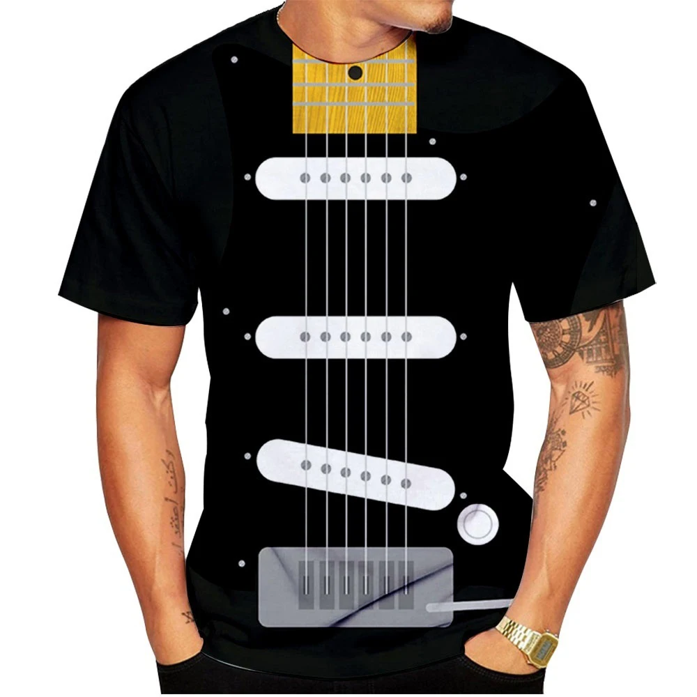Унисекс, забавная футболка с 3D-принтом на гитаре, Мужские и женские футболки с короткими рукавами, модные топы в стиле хип-хоп, уличная одежда