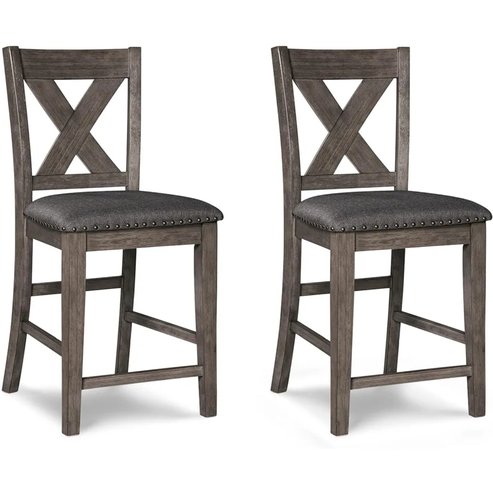 Фирменный дизайн Ashley Caitbrook, барный стул с мягкой обивкой в деревенском стиле высотой 24,63 дюйма, комплект из 2 предметов, серый