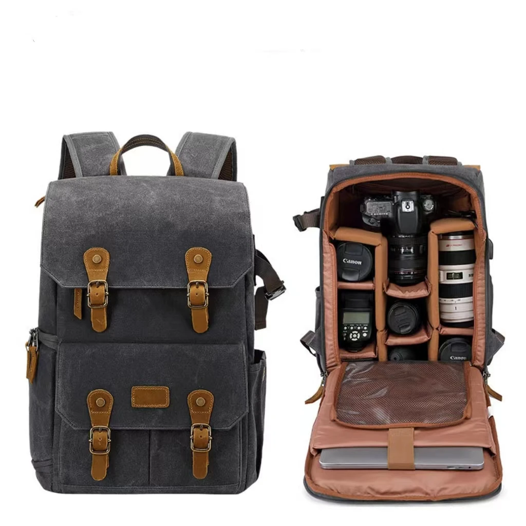 Фотография Холщовый рюкзак в стиле ретро батик с USB-портом, подходящий для 15,6-дюймового ноутбука, водонепроницаемая мужская сумка для фотоаппарата, чехол для DSLR дронов
