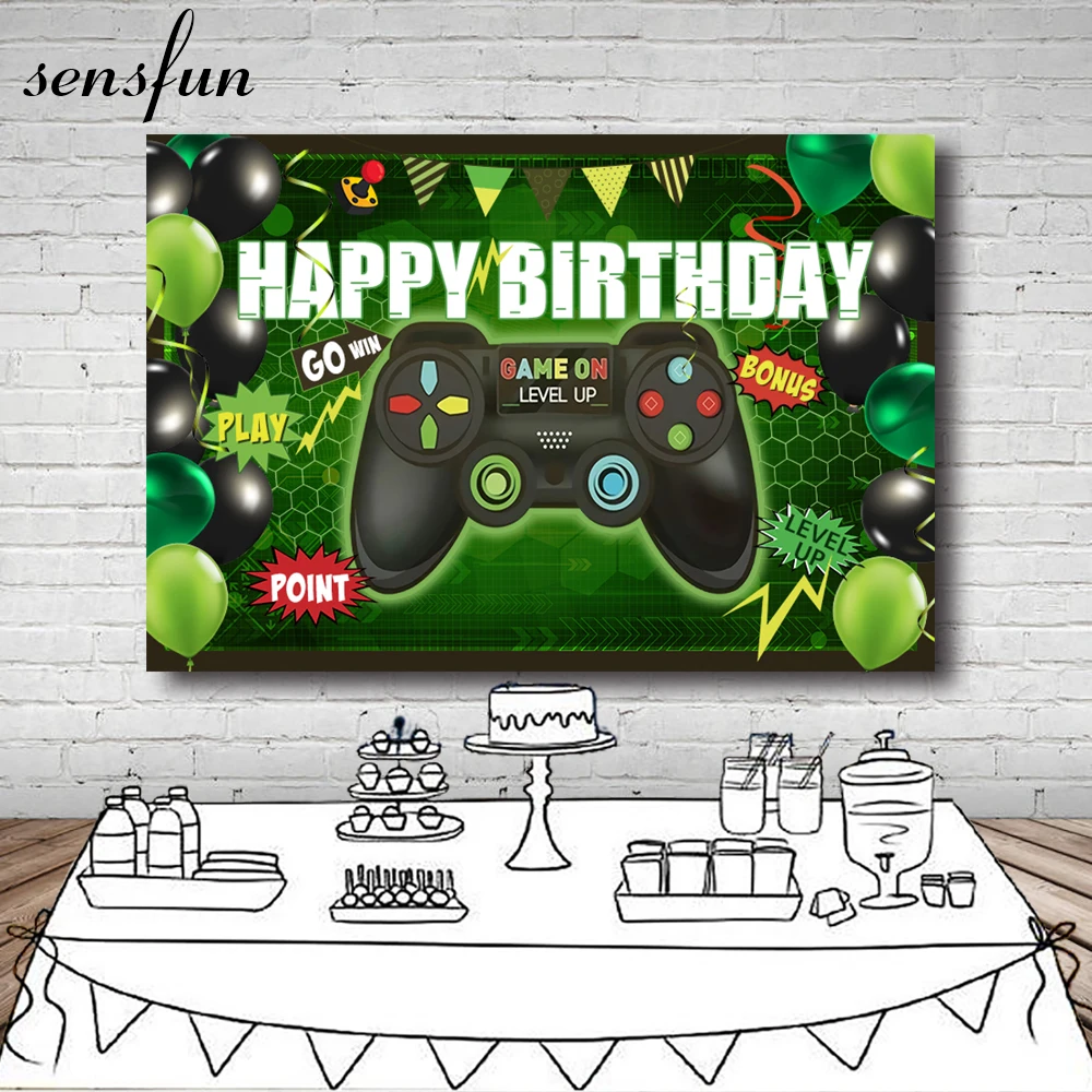 Фотофоны Sensfun, черно-зеленые воздушные шары, игровая тема для мальчиков, фоны для вечеринки по случаю дня рождения для фотостудии на заказ
