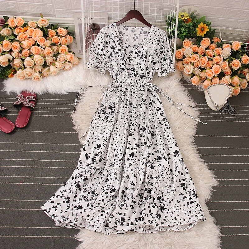 Французское винтажное летнее платье с квадратным вырезом и фрагментированным цветком 2023, новое длинное платье Sweet Swing, уличная одежда
