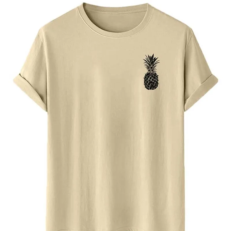 Хлопковые футболки с коротким рукавом для мужчин с рисунком тропического ананаса, базовые футболки, летние уличные топы