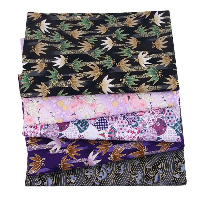Хлопчатобумажная ткань в японском стиле, комплекты хлопчатобумажной ткани с 5 рисунками, Весенняя тематика, цветочный принт, шитье, лоскутное шитье, ткань в стиле пэчворк В