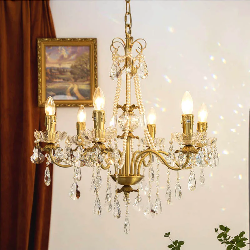 Хрустальные люстры в форме свечей 2024 Home LED Медный потолочный светильник Длинные классические подвесные светильники для гостиной Люстры