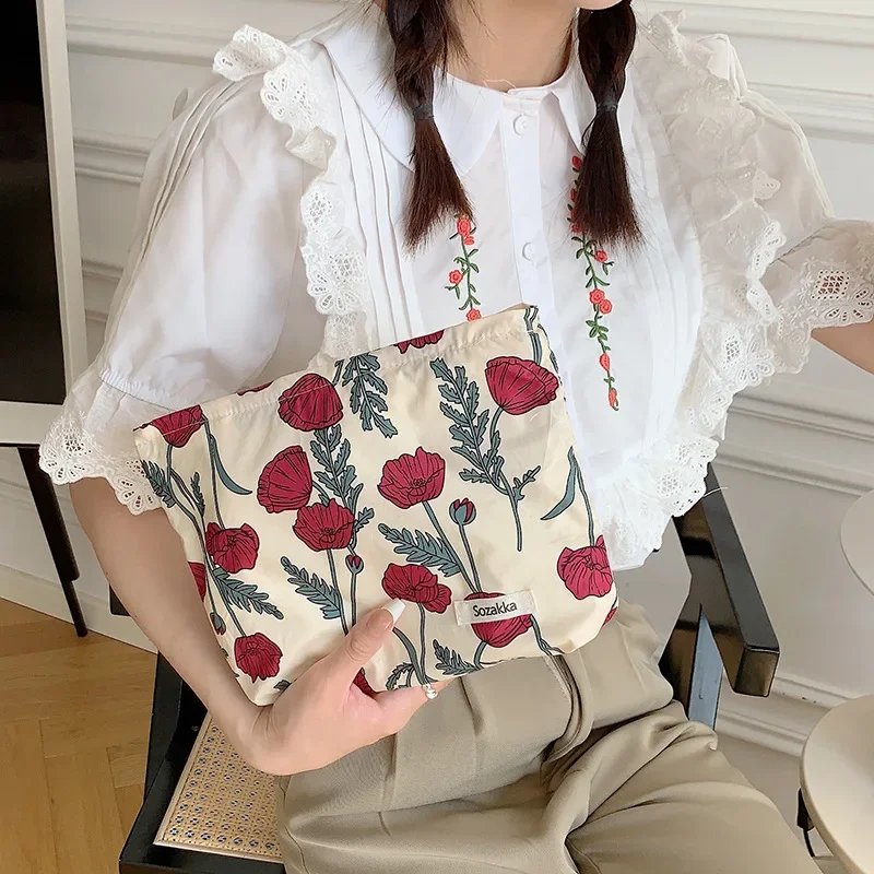 Художественная свежая цветочная хлопковая косметичка, японская сумка для хранения, Переносная сумка для хранения мелочей, красный конверт