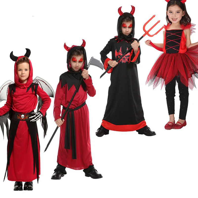 Хэллоуин Страшный Красный Рог Дьявола, Дьявольские Костюмы для Детей, Костюм Демона для Мальчиков И Девочек, Маскарадный Костюм для Косплея, Халат