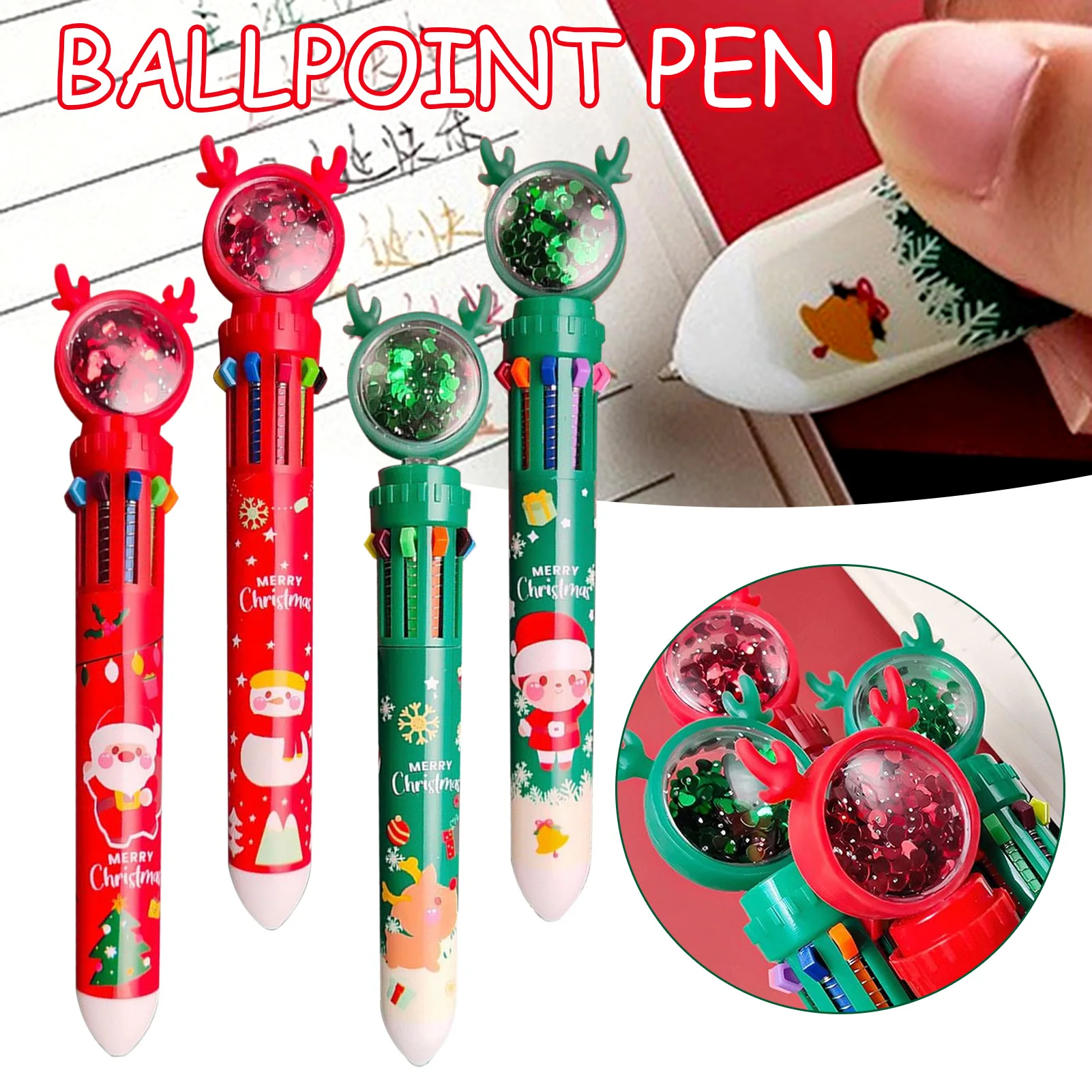 Цветная шариковая ручка 10 в 1 с рождественским мультфильмом, простой дизайн, канцелярская ручка для женщин Gril
