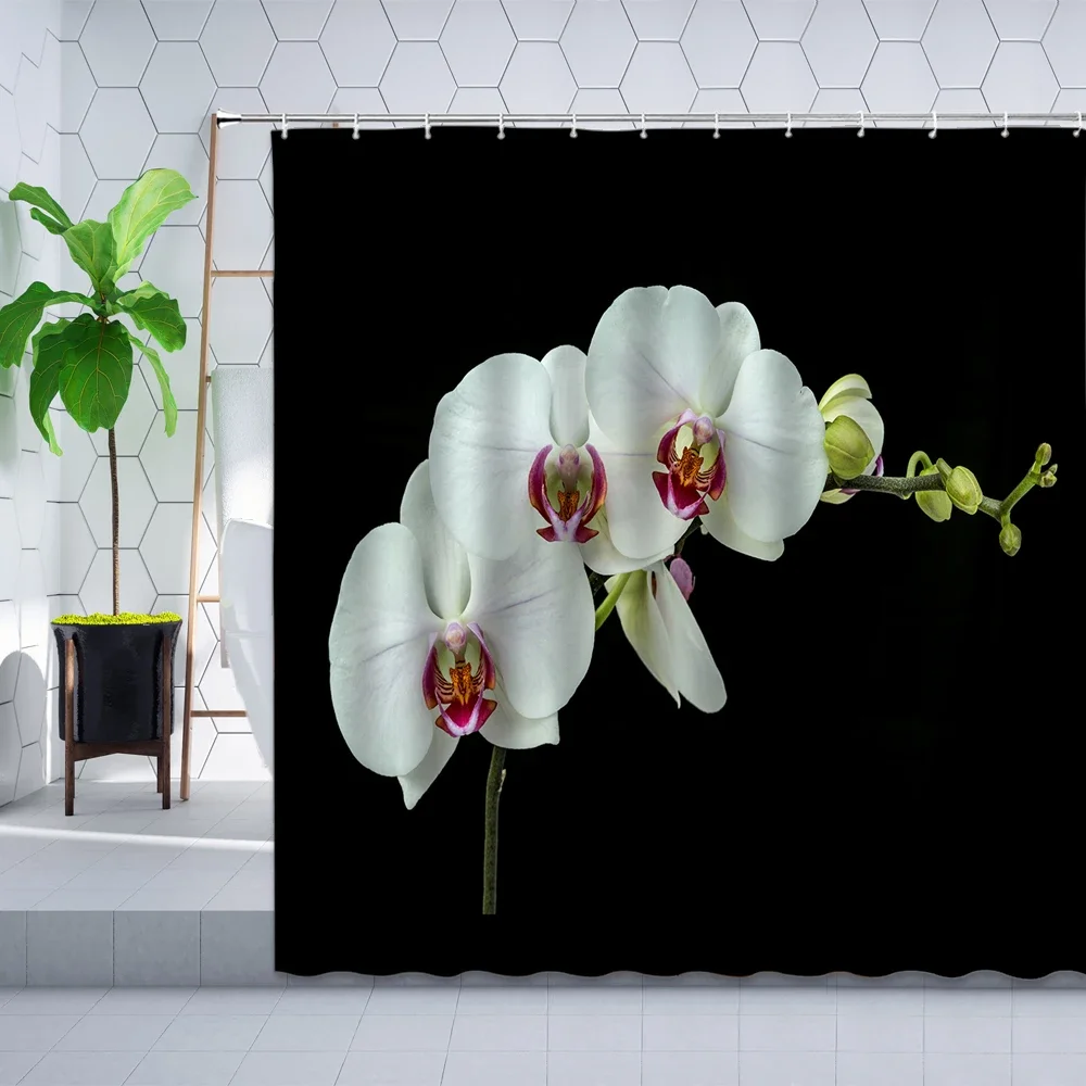 Цветок Фаленопсис Крючки для занавески для душа Орхидея Белое Фиолетовое Красное Цветочное растение Наборы Занавесок из полиэстеровой ткани для ванной комнаты