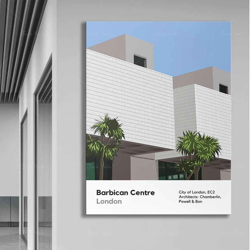 Цифровая иллюстрация архитектуры Лондона в стиле модерн/Брутализм в центре Барбикан