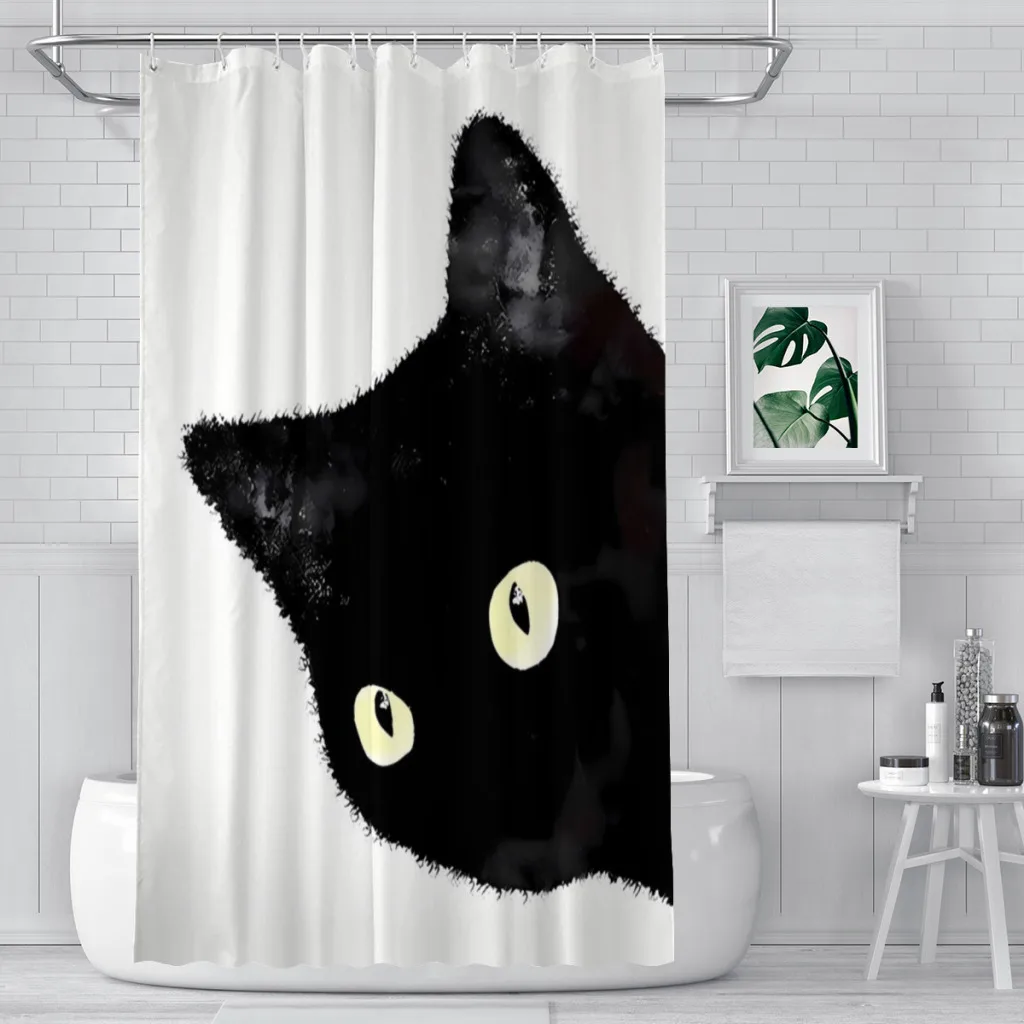 Черный Кот, выглядывающий сбоку Занавески для душа из водонепроницаемой ткани, Забавный декор ванной комнаты с крючками, аксессуары для дома