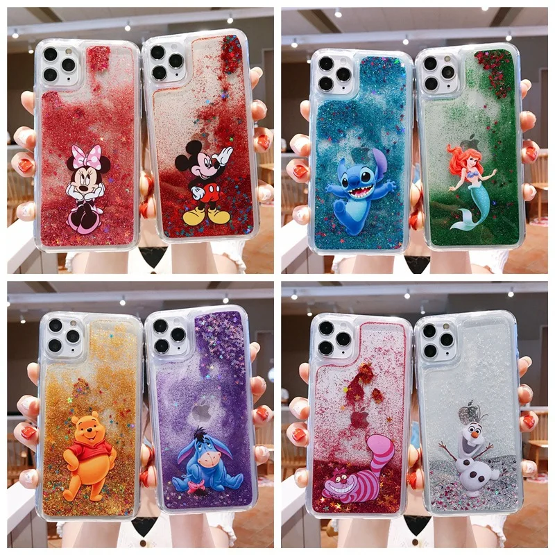Чехол Disney Minnie Stitch с Жидкими Зыбучими Песками для Iphone 14 13 12 11 Pro Max X Xs Xr 7 8 6 6S Plus 5 Se Glitter Bling Water Cover
