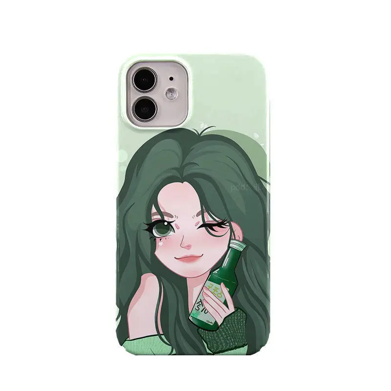 Чехол Ins Cartoon Lovely Green Girl Case для iPhone 14 13 Pro Max 12 11 Pro Plus, полностью защищающий от падения, жесткий акриловый чехол из ПК