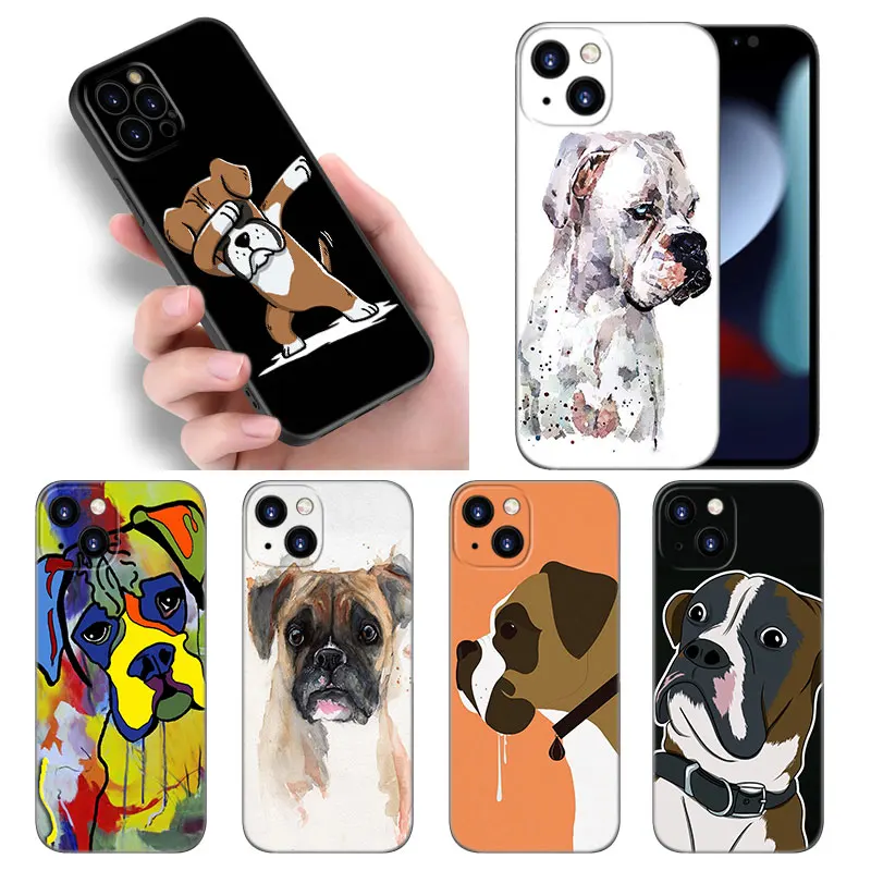 Чехол для Телефона Boxer Dog Для Apple iPhone 12 13 Mini 11 14 Pro XS Max 5S 6 6S 7 8 Plus X XR SE 2020 2022 Черный Силиконовый Чехол