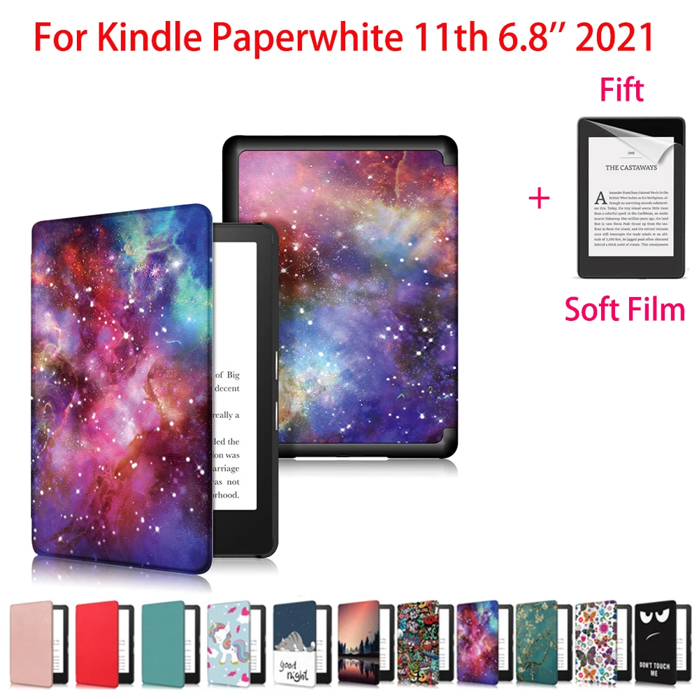 Чехол для читалки Kindle Paperwhite 2021 11-го поколения 6.8 из Искусственной кожи для Kindle Paperwhite Case 5 2021 + защитная пленка для экрана