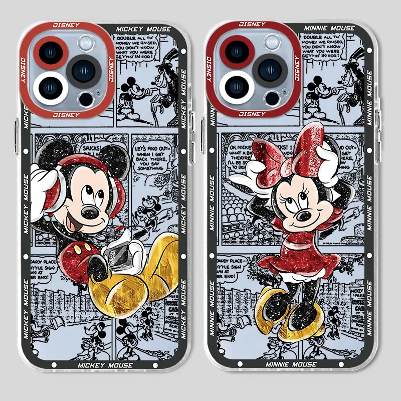 Чехол Прозрачный Силиконовый TPU Disney Mickey Minnie Mouse Art Case для iPhone 14 Pro Max 11 Pro 13 Mini SE 12 15 Pro 7 8 XS Max XR
