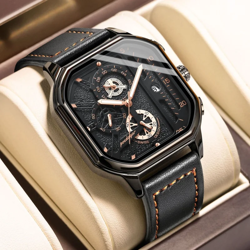 Швейцарские многофункциональные мужские часы POODAGAR, водонепроницаемые модные кварцевые часы