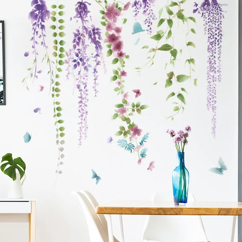 Элегантный цветок глицинии на заднем плане стены украсит гостиную спальню, оформление крыльца, макет наклейки на стены, самоклеящиеся обои