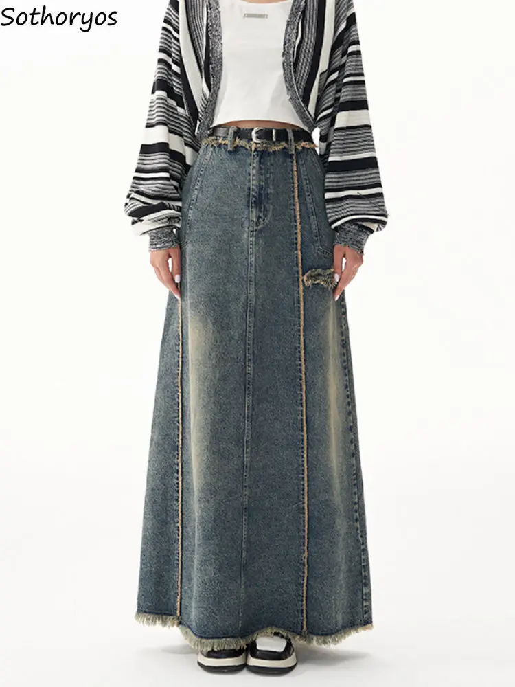 Юбки Женские S-4XL, свободный дизайн в американском стиле, Модные универсальные Повседневные простые ретро Зимние женские уличные джинсовые брюки Faldas