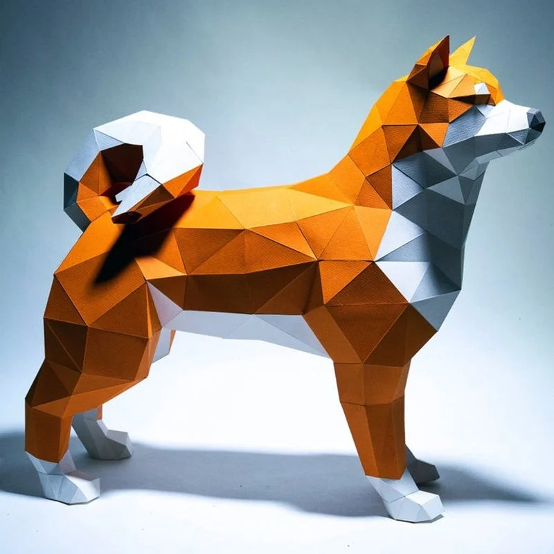 Японская Акита Чайго высотой 48 см, Оранжевая Собака, 3D модели из бумаги papercraft, украшение пола своими руками, Большая геометрия, складывание бумаги.